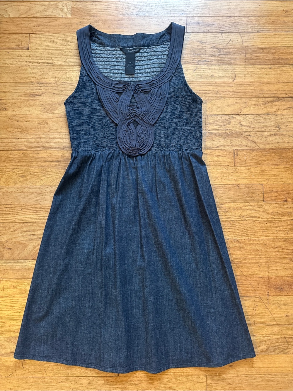 Like New! Calvin Klein Navy Sleeveless Smocked A-Line Dress
